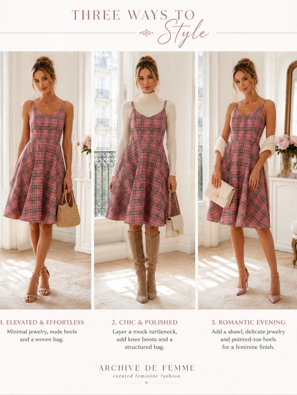 Boobgs Large Pink Plaid Fit & Flare Midi Dress Cotton Blend Cottagecore - Picture 4 of 10
